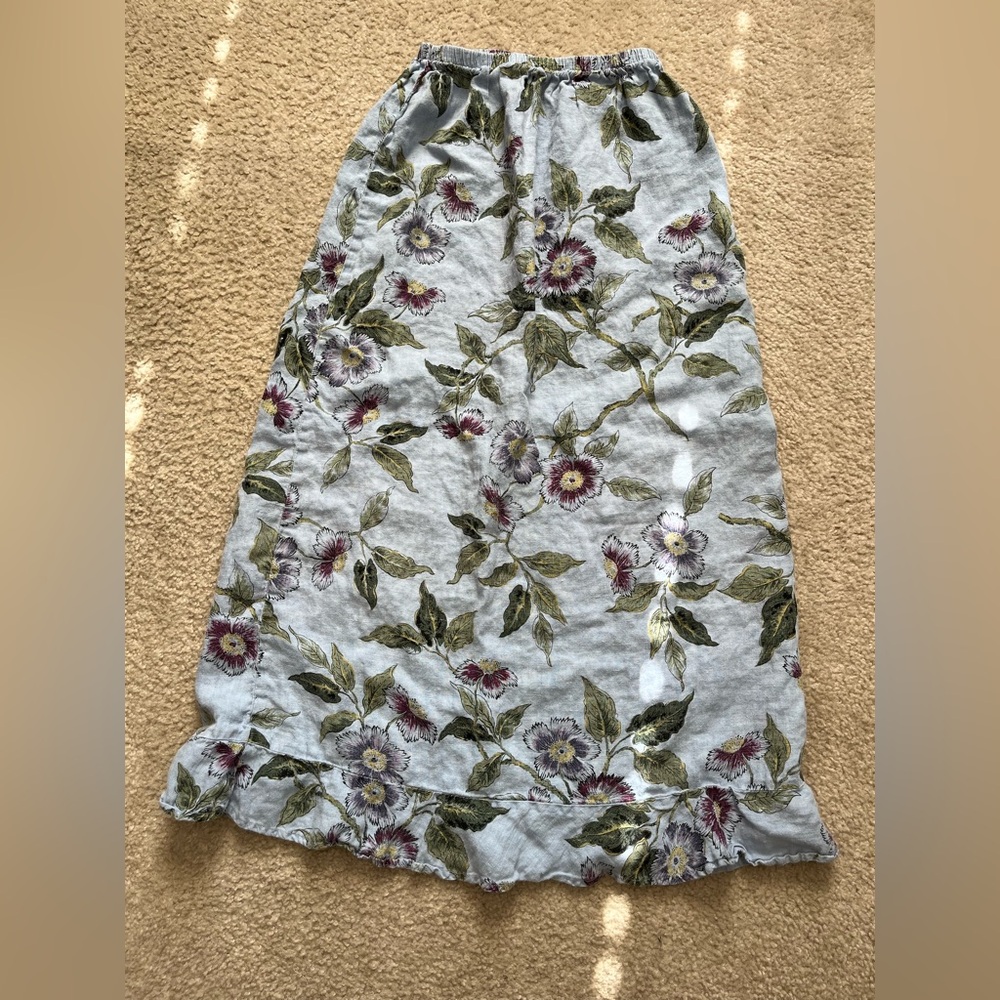 Habitat clothes to live in blue floral 100% linen midi skirt